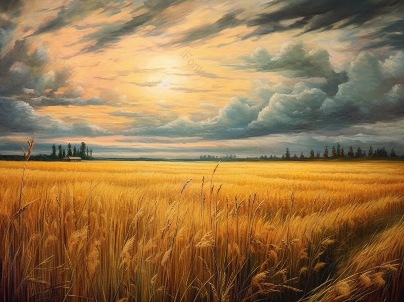 大片卢苇油画丰收场景远处彩霞满天白云朵朵,插画/手绘图,插画/手绘图库,插画/手绘图下载,插画/手绘